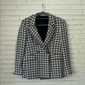 Zara Black & White Houndstooth Tweed Blazer — Oversized / Classic Workwear